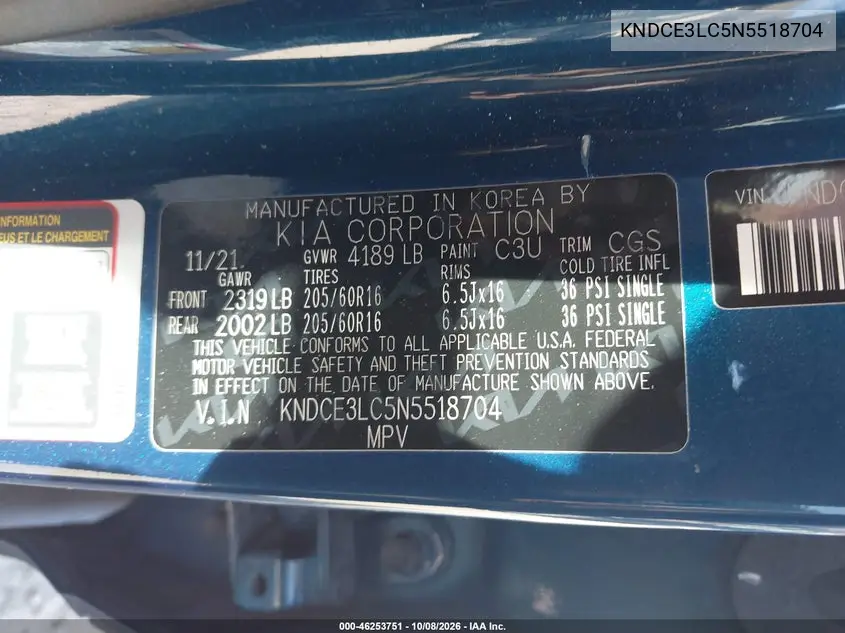 2022 KIA NIRO VIN KNDCE3LC5N5518704 — фото 9