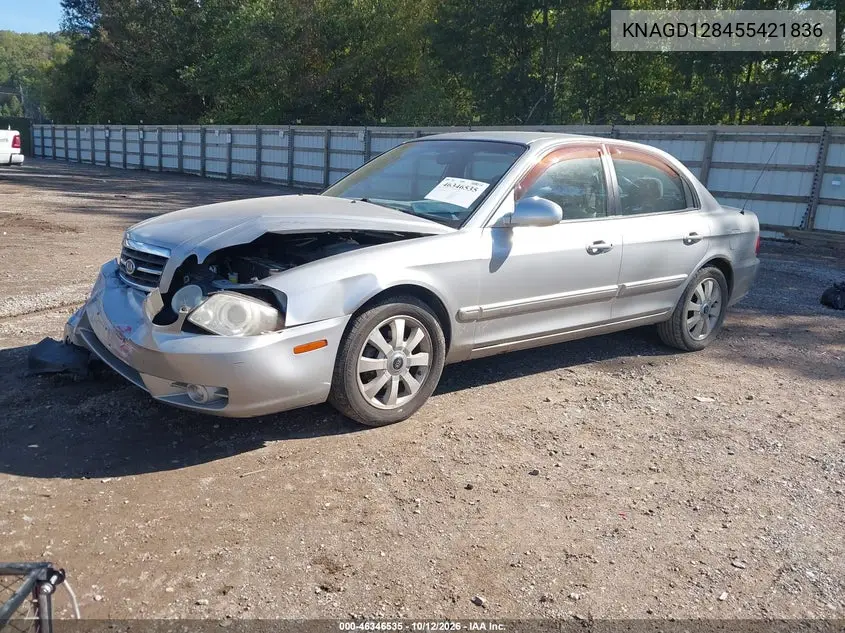 2005 KIA OPTIMA VIN KNAGD128455421836 — фото 2