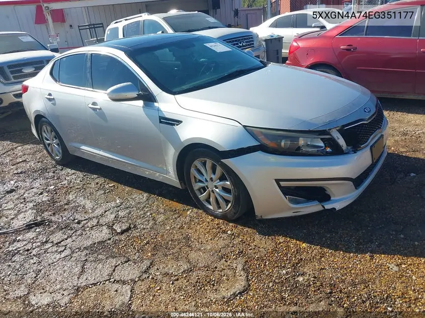 KIA OPTIMA 2014, VIN 5XXGN4A74EG351177