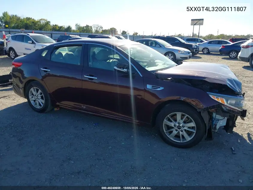 KIA OPTIMA 2016, VIN 5XXGT4L32GG111807