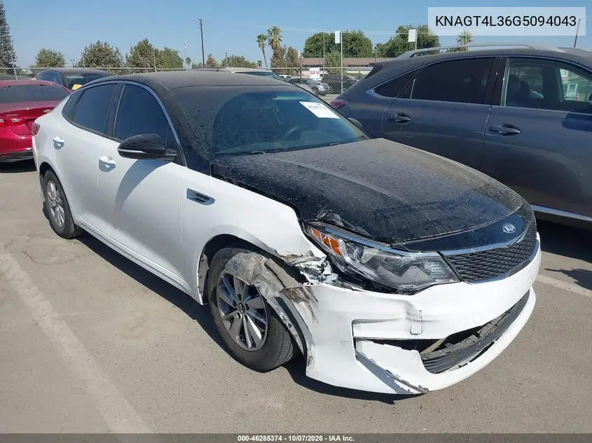 KIA OPTIMA 2016, VIN KNAGT4L36G5094043