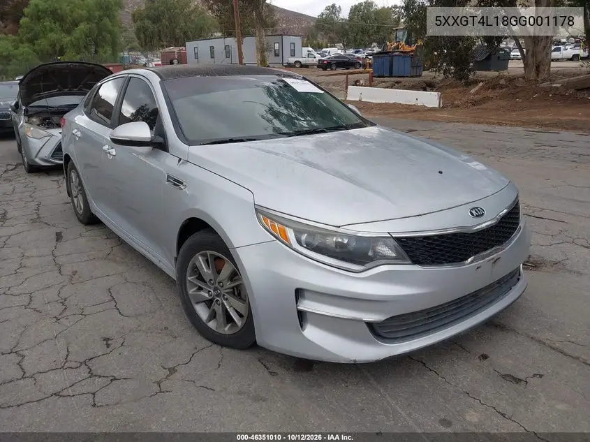 KIA OPTIMA 2016, VIN 5XXGT4L18GG001178