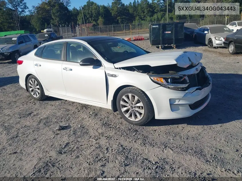 KIA OPTIMA 2016, VIN 5XXGU4L34GG043443