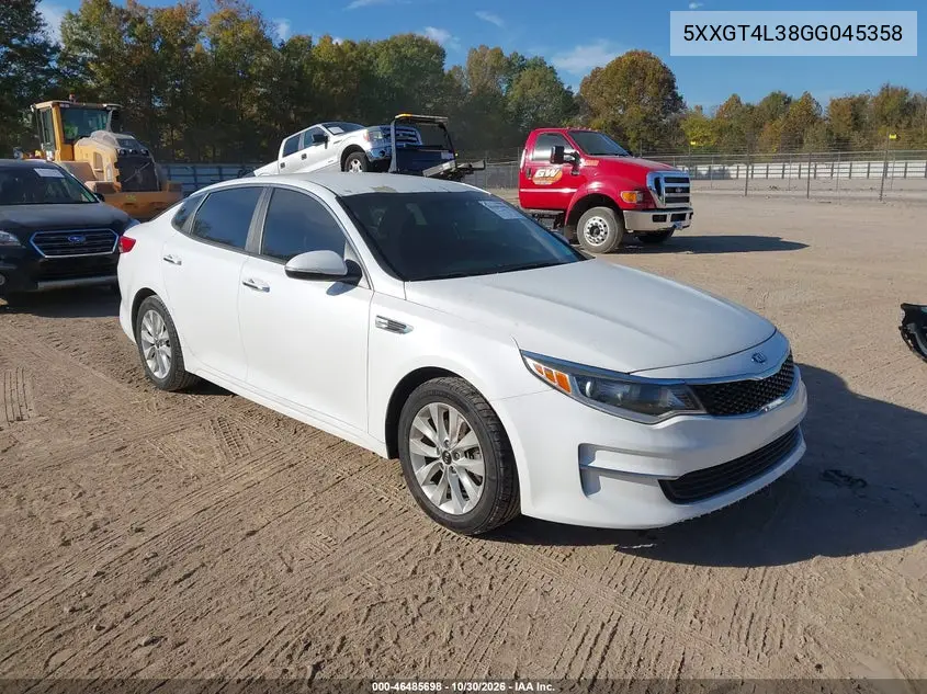 KIA OPTIMA 2016, VIN 5XXGT4L38GG045358