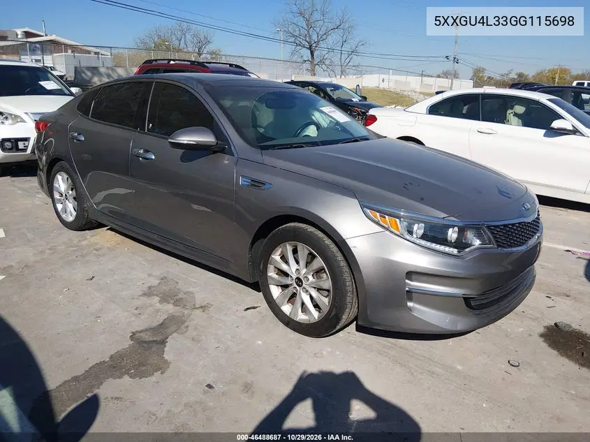 KIA OPTIMA 2016, VIN 5XXGU4L33GG115698