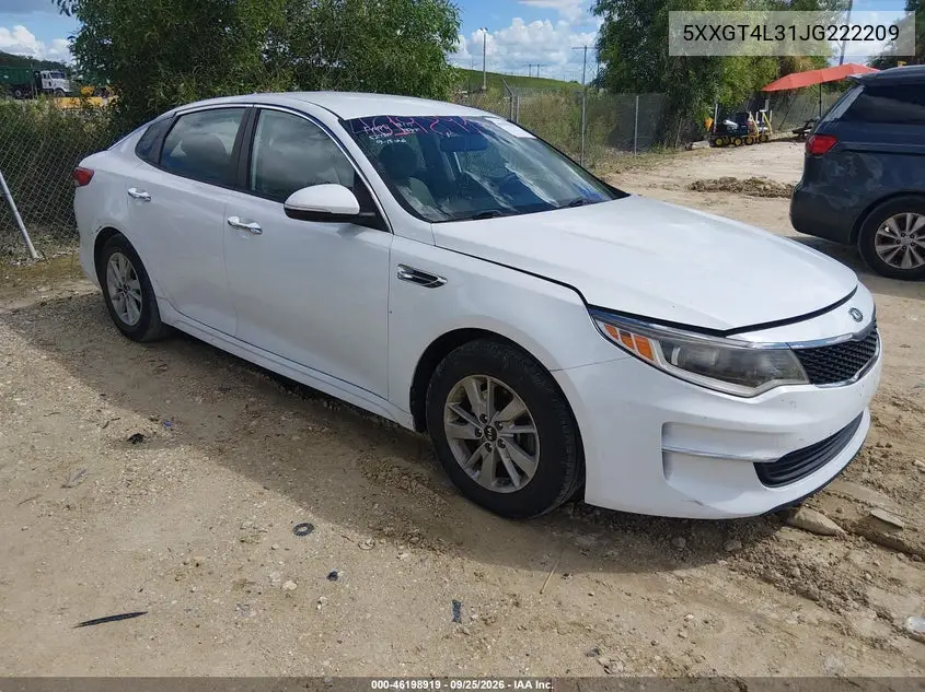 KIA OPTIMA 2018, VIN 5XXGT4L31JG222209