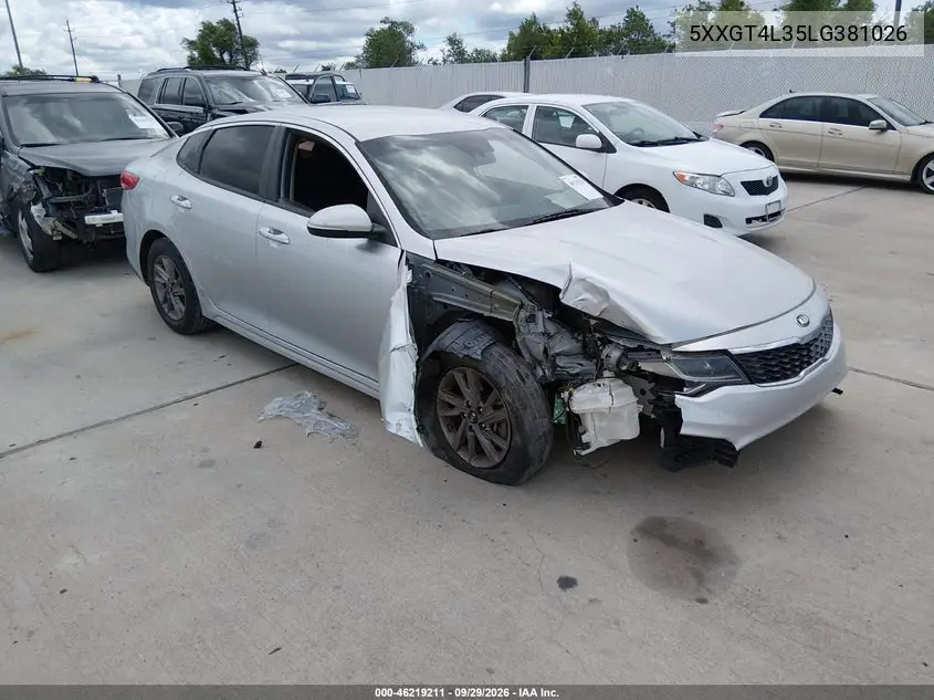 KIA OPTIMA 2020, VIN 5XXGT4L35LG381026