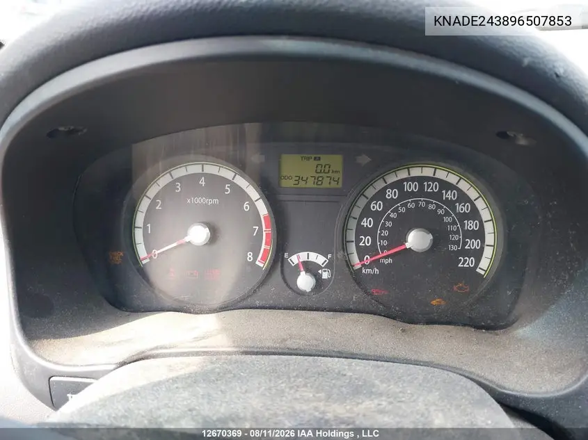 2009 KIA RIO VIN KNADE243896507853 — фото 7