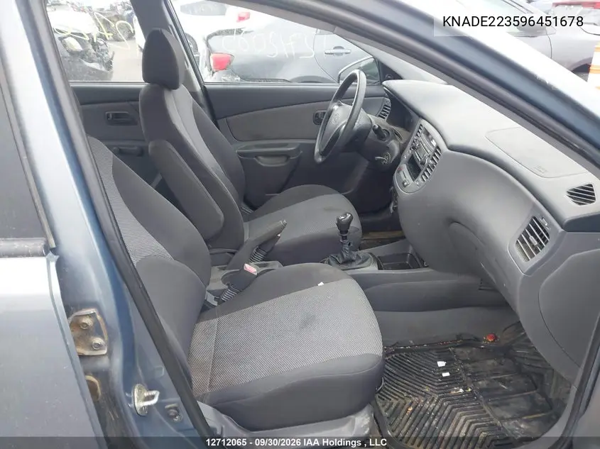 2009 KIA RIO VIN KNADE223596451678 — фото 5
