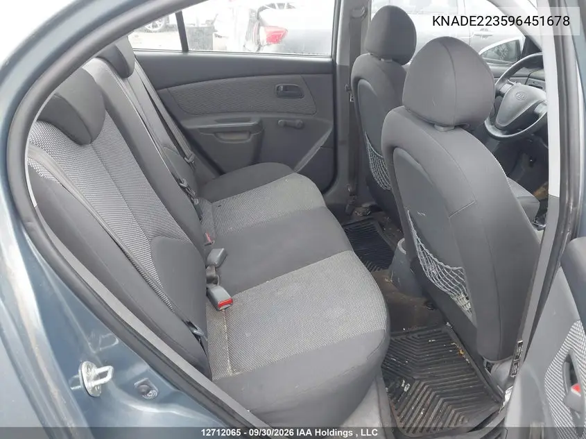 2009 KIA RIO VIN KNADE223596451678 — фото 8