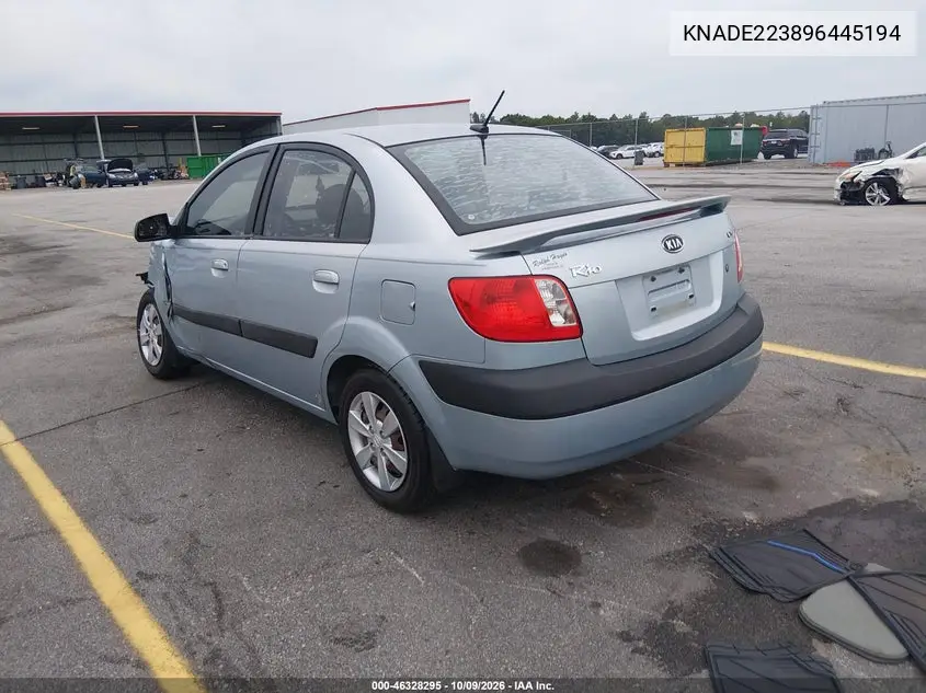 2009 KIA RIO VIN KNADE223896445194 — фото 3
