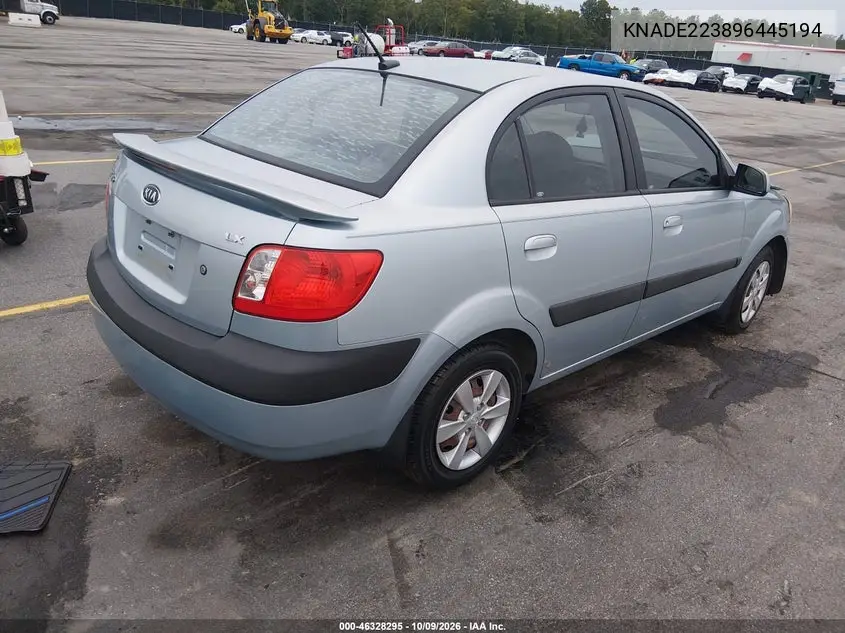 2009 KIA RIO VIN KNADE223896445194 — фото 4