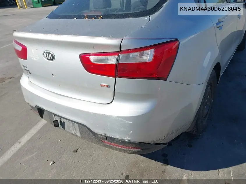 2013 KIA RIO VIN KNADM4A30D6208045 — фото 6