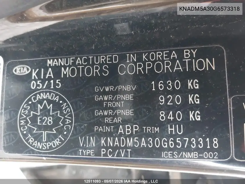 2016 KIA RIO VIN KNADM5A30G6573318 — фото 19