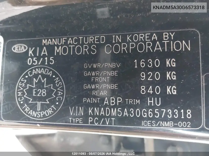 2016 KIA RIO VIN KNADM5A30G6573318 — фото 9