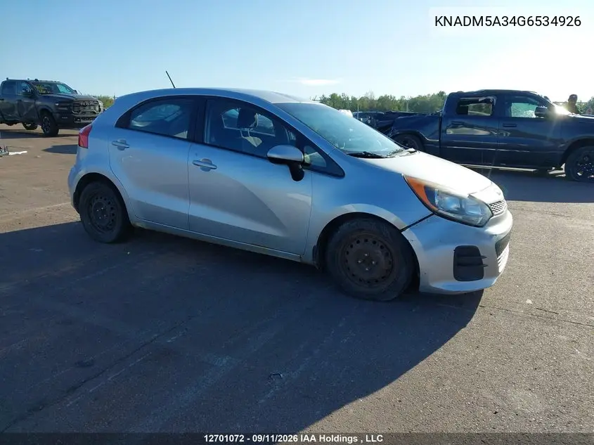 KIA RIO 2016, VIN KNADM5A34G6534926