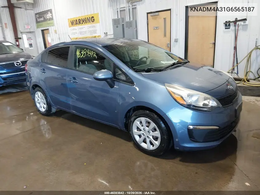 KIA RIO 2016, VIN KNADM4A31G6565187