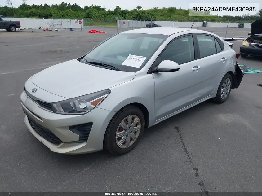 2021 KIA RIO VIN 3KPA24AD9ME430985 — фото 2