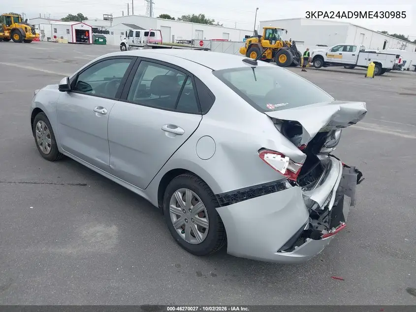 2021 KIA RIO VIN 3KPA24AD9ME430985 — фото 3