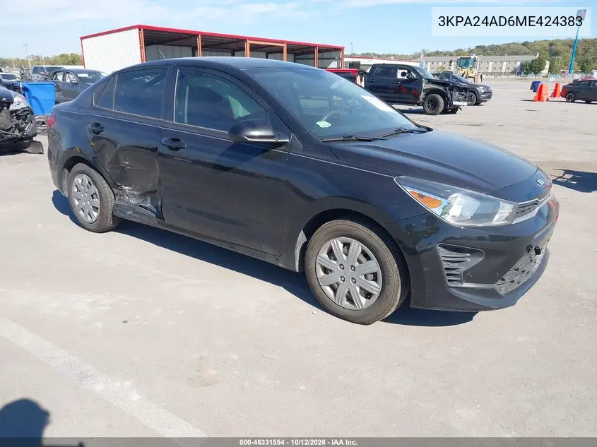 KIA RIO 2021, VIN 3KPA24AD6ME424383