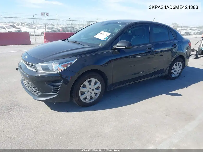 2021 KIA RIO VIN 3KPA24AD6ME424383 — фото 2