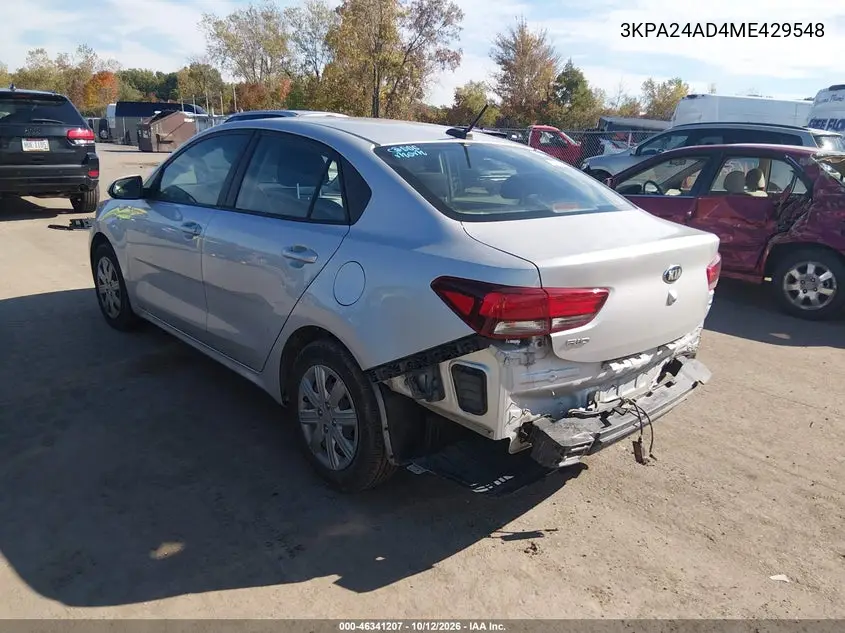 2021 KIA RIO VIN 3KPA24AD4ME429548 — фото 3
