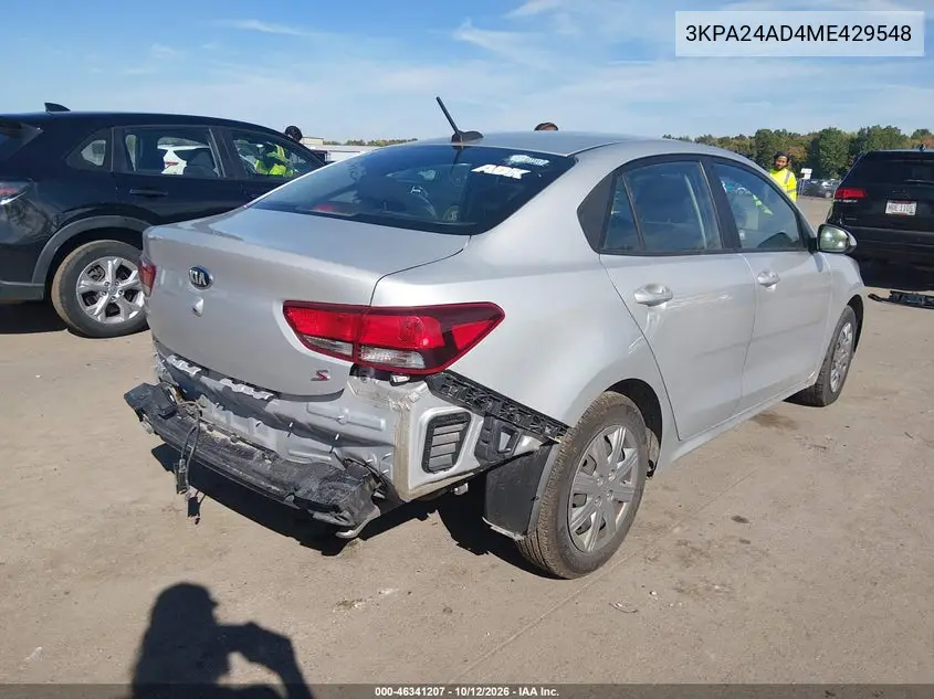 2021 KIA RIO VIN 3KPA24AD4ME429548 — фото 4