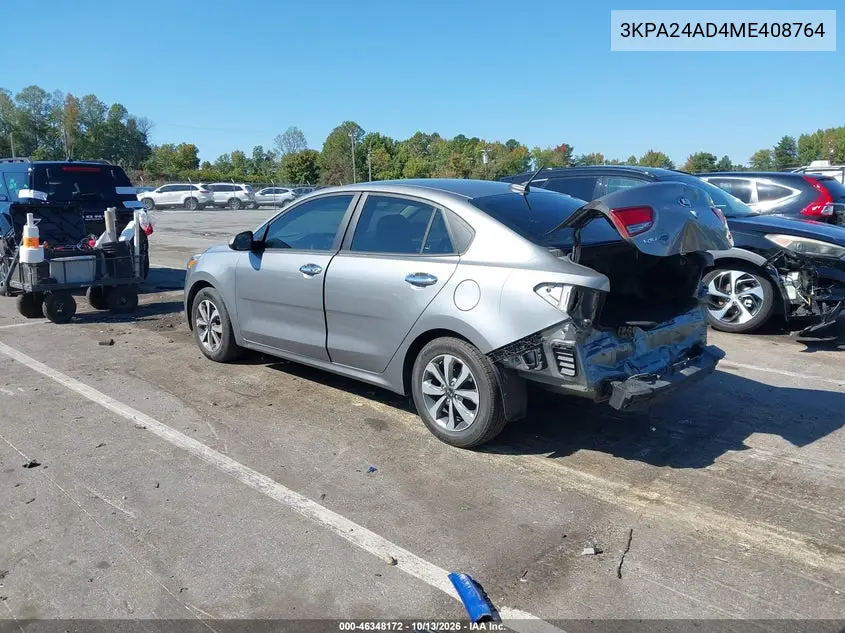 2021 KIA RIO VIN 3KPA24AD4ME408764 — фото 3
