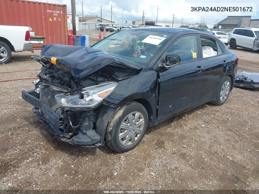 2022 KIA RIO VIN 3KPA24AD2NE501672 — фото 2