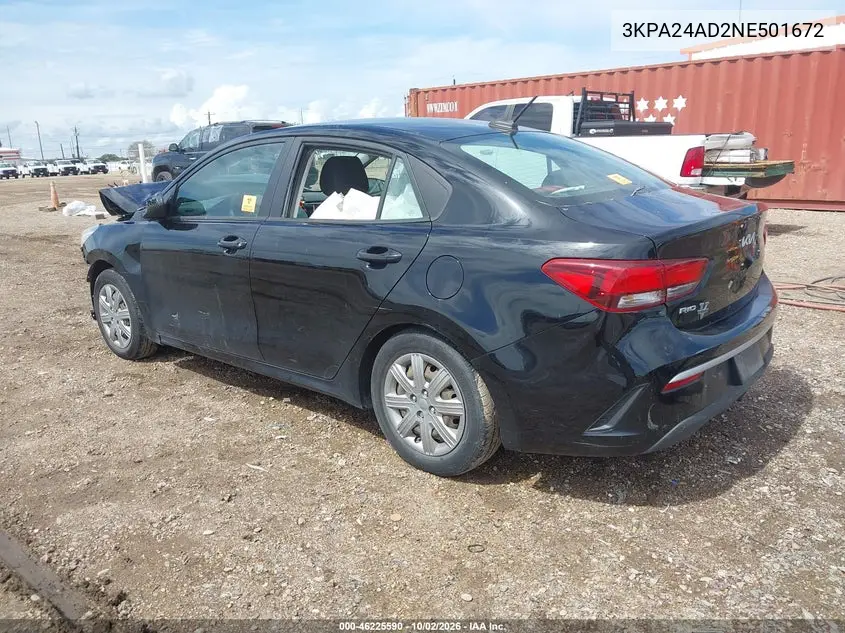 2022 KIA RIO VIN 3KPA24AD2NE501672 — фото 3