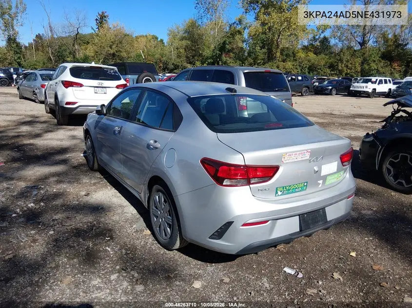 2022 KIA RIO VIN 3KPA24AD5NE431973 — фото 3