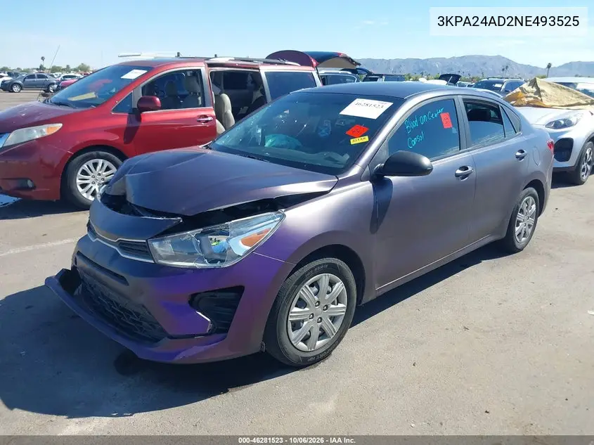 2022 KIA RIO VIN 3KPA24AD2NE493525 — фото 2