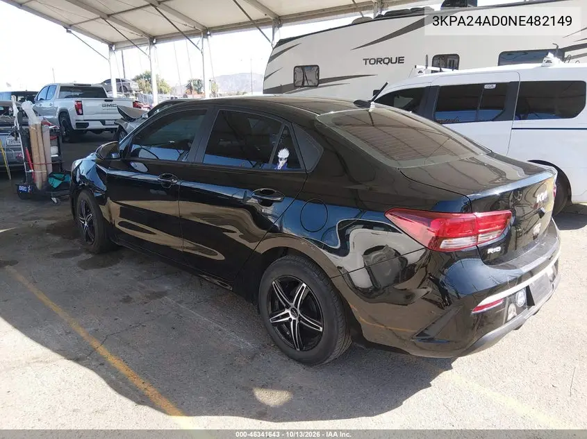 2022 KIA RIO VIN 3KPA24AD0NE482149 — фото 3