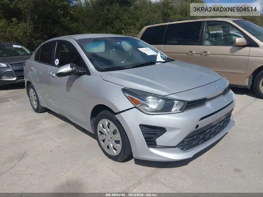 KIA RIO 2022, VIN 3KPA24ADXNE504514