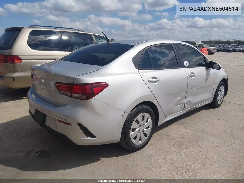 2022 KIA RIO VIN 3KPA24ADXNE504514 — фото 4