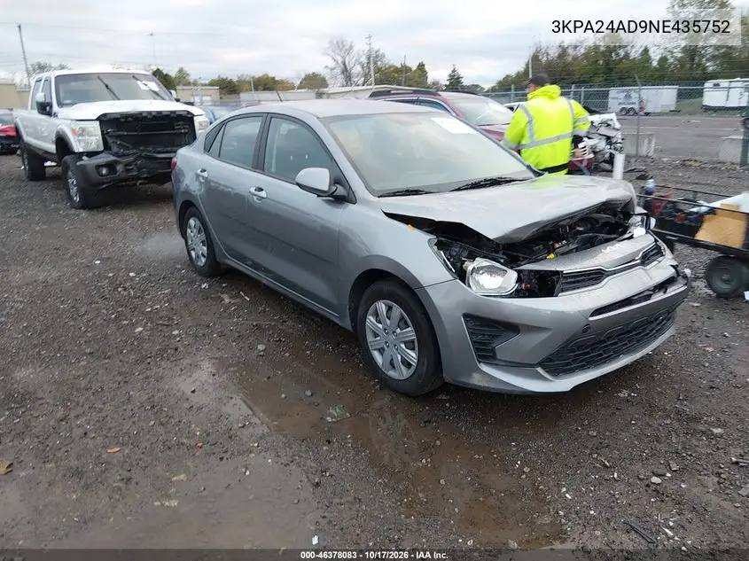 KIA RIO 2022, VIN 3KPA24AD9NE435752