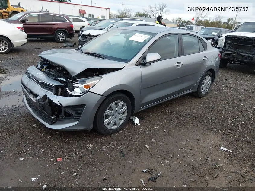 2022 KIA RIO VIN 3KPA24AD9NE435752 — фото 2