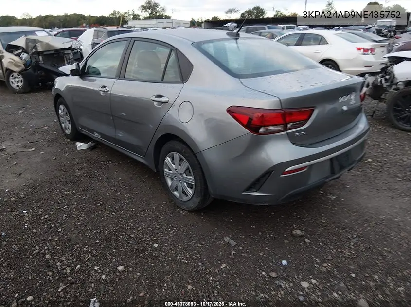 2022 KIA RIO VIN 3KPA24AD9NE435752 — фото 3