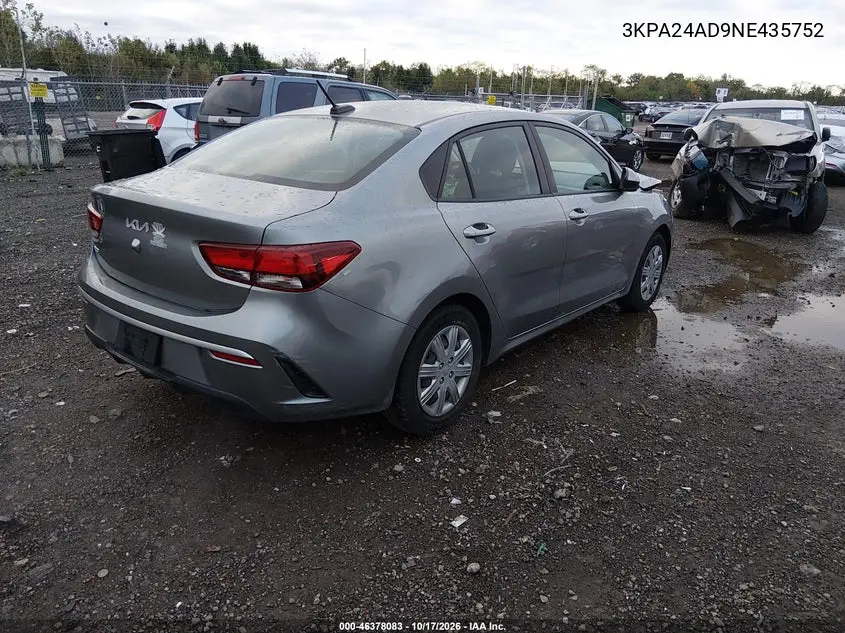 2022 KIA RIO VIN 3KPA24AD9NE435752 — фото 4