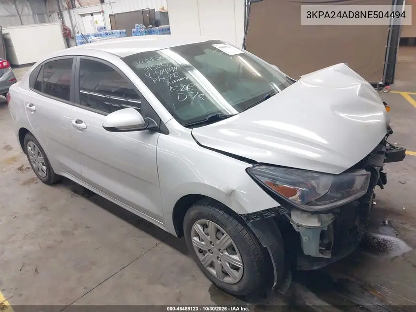 KIA RIO 2022, VIN 3KPA24AD8NE504494