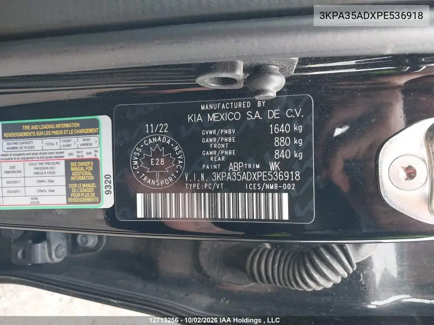 2023 KIA RIO VIN 3KPA35ADXPE536918 — фото 9
