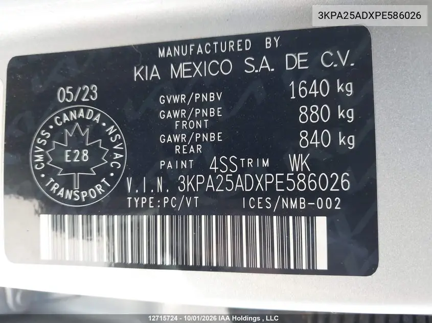 2023 KIA RIO VIN 3KPA25ADXPE586026 — фото 9