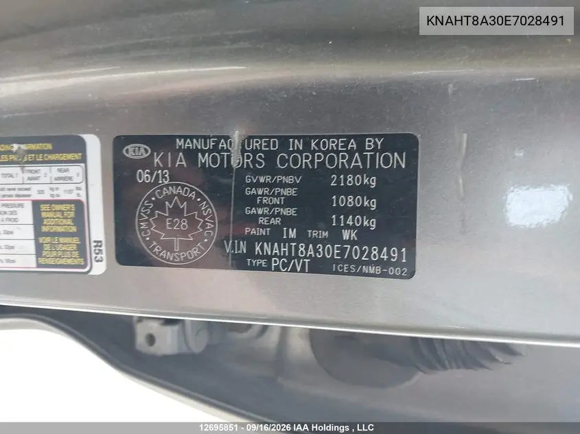 2014 KIA RONDO VIN KNAHT8A30E7028491 — фото 9