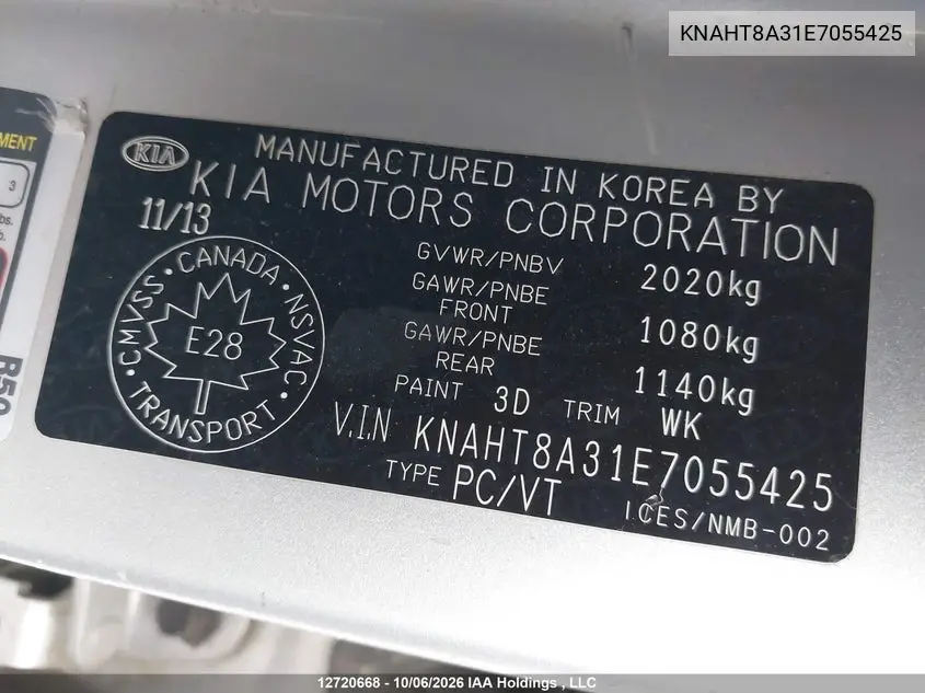 2014 KIA RONDO VIN KNAHT8A31E7055425 — фото 9