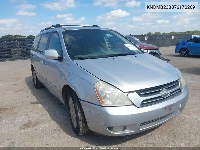 KIA SEDONA 2007, VIN KNDMB233876170269