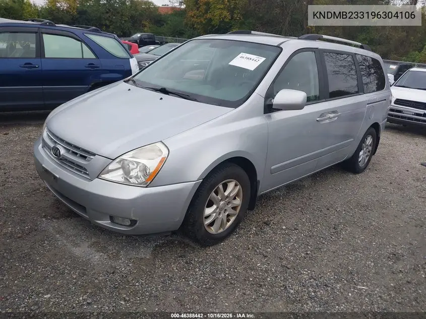 2009 KIA SEDONA VIN KNDMB233196304106 — фото 2