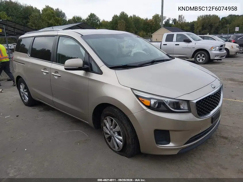 KIA SEDONA 2015, VIN KNDMB5C12F6074958