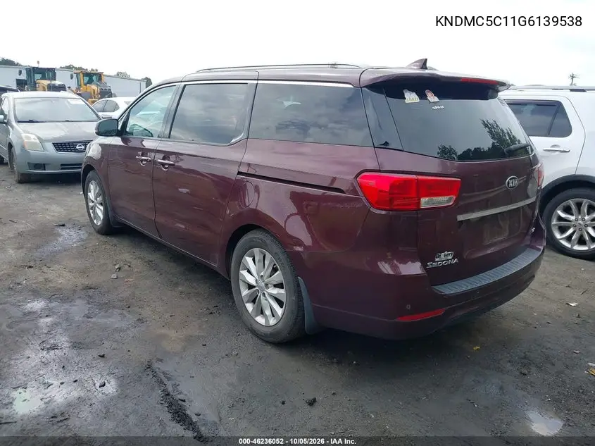 2016 KIA SEDONA VIN KNDMC5C11G6139538 — фото 3