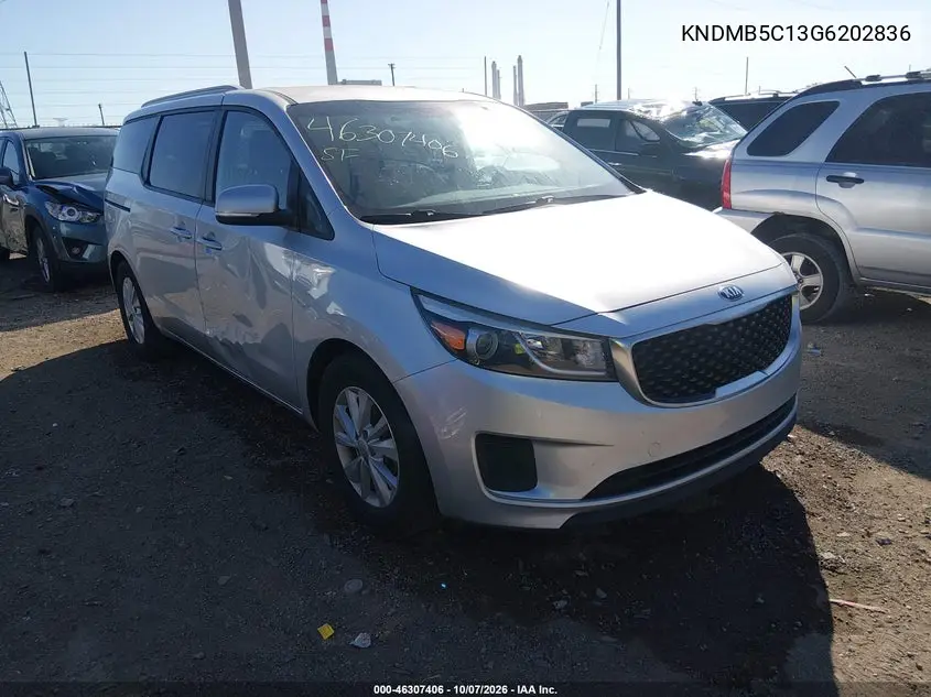 KIA SEDONA 2016, VIN KNDMB5C13G6202836