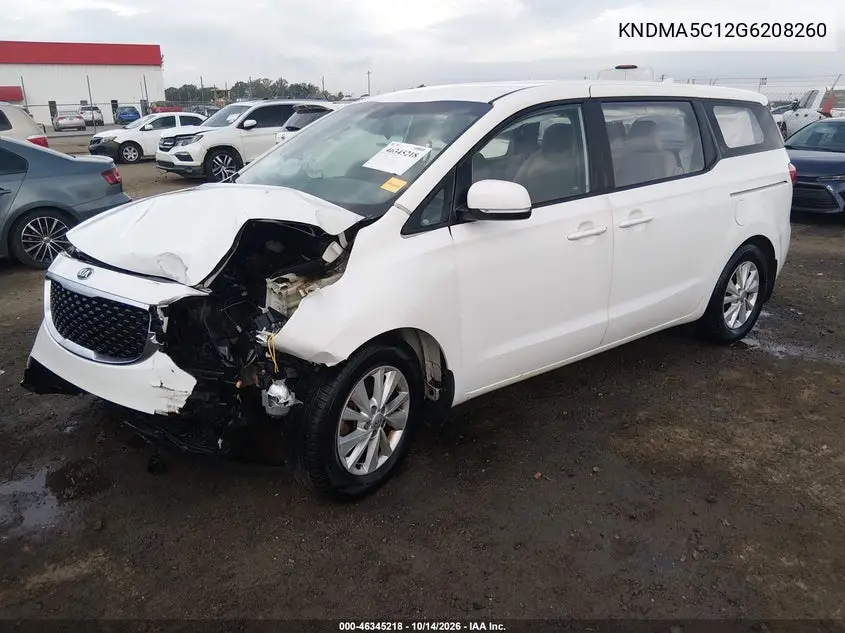 2016 KIA SEDONA VIN KNDMA5C12G6208260 — фото 2